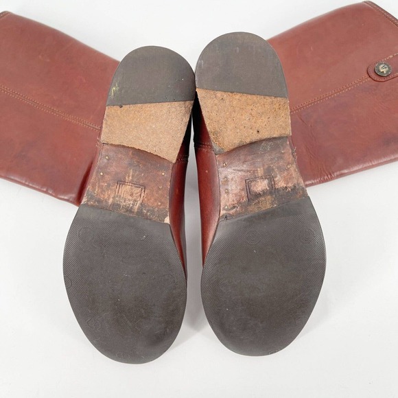 Frye Melissa Button Lug Tall Boots Shoes Sz 8 Cognac Brown Leather Low Heel Fall - Picture 7 of 13